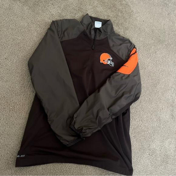 Cleveland Browns Sweater Mens Medium Brown 1/4 Zip Pullover Dri Fit Nike. XL - Picture 2 of 8